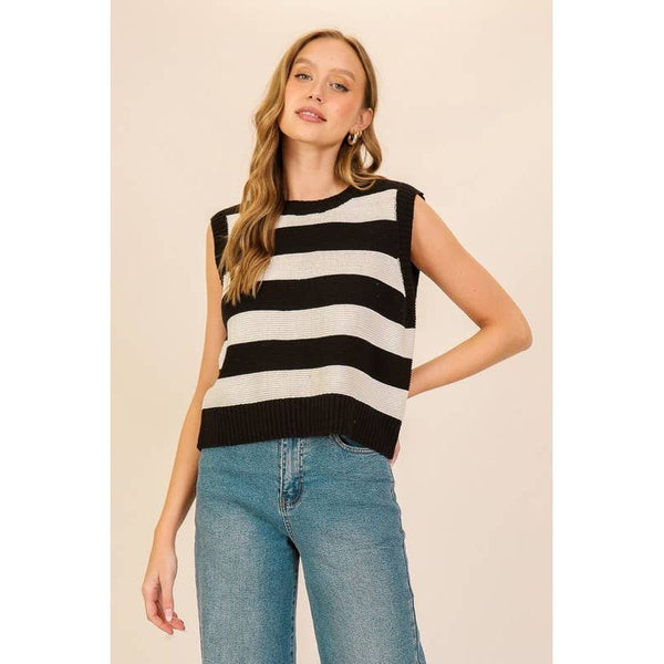 Lumiere - Striped Sleeveless Knitted Sweater