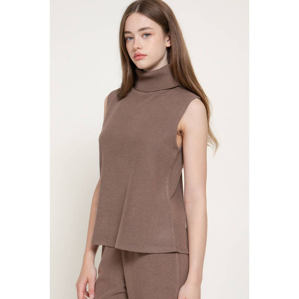 Active Sleeveless Turtle Neck Soft Knit Top