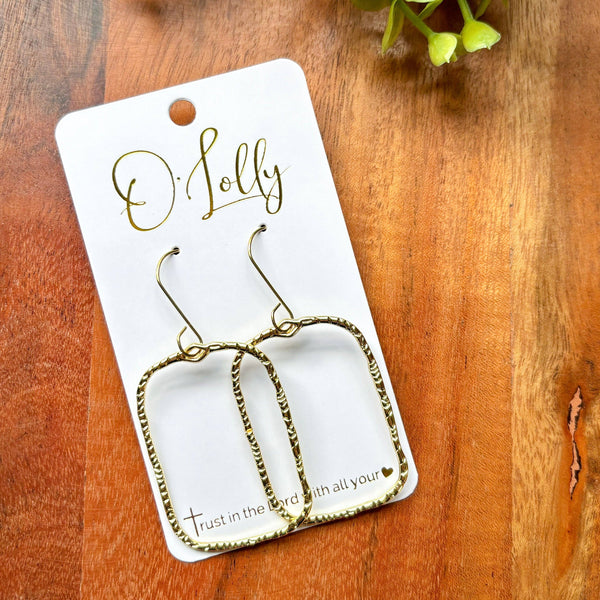 O’Lolly Jewelry - Gold Hammered Rectangle Dangle Earrings