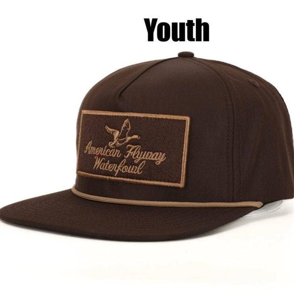 American Flyway Waterfowl - Youth Throwback Vintage Rope Hat Brown w Patch and Tan Rope