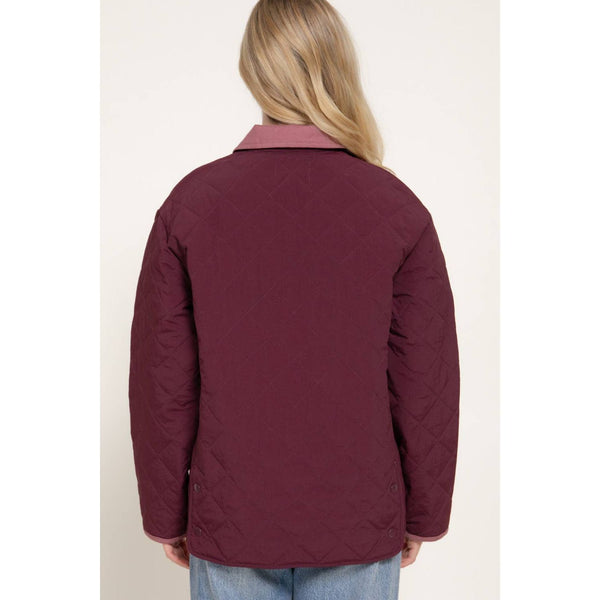 Long Sleeve Lapel Collar Quilted Puffer Jacket