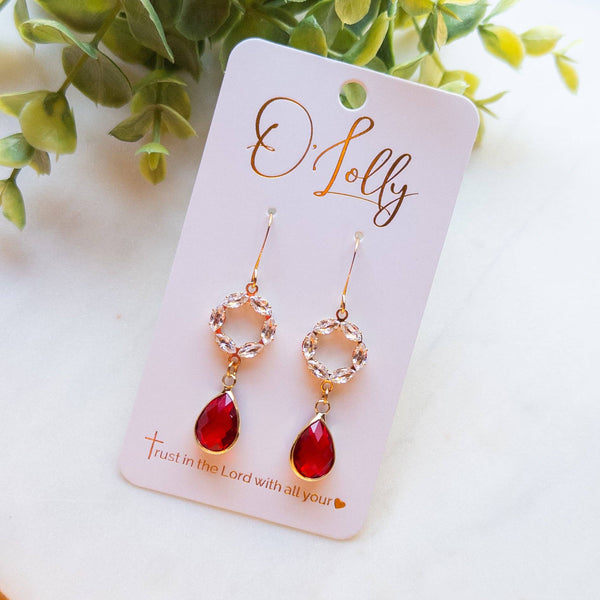 O’Lolly Jewelry - Pave w/ Red Glad Teardrop Dangle Earrings