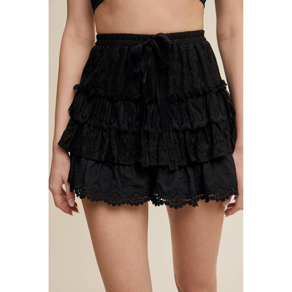 Lace Tiered Shorts with Ruffle Details