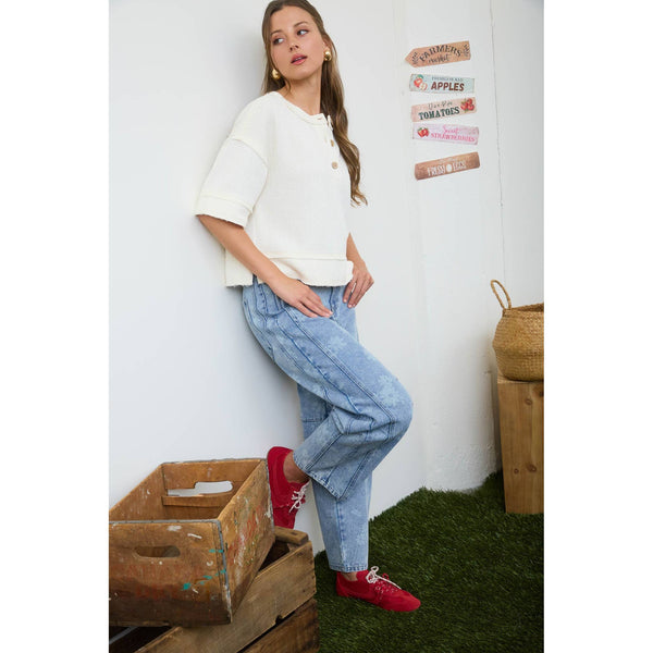 FLORAL WASHED DENIM PATTERN JEANS