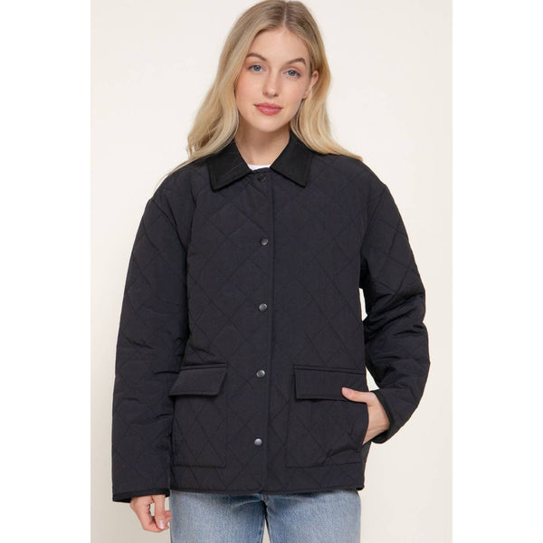 Long Sleeve Lapel Collar Quilted Puffer Jacket