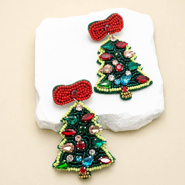 JOSSLYN by wall to wall - CHRISTMAS SEED BEADED STATEMENT DROP EARRINGS | 40E434