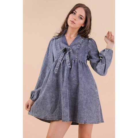 Washed Chambray Collared Mini Dress
