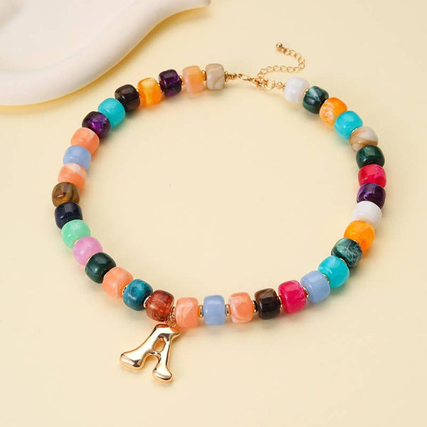 JOSSLYN by wall to wall - Multi Chunky Beaded Initial Charm Necklace Set | 40NK9655