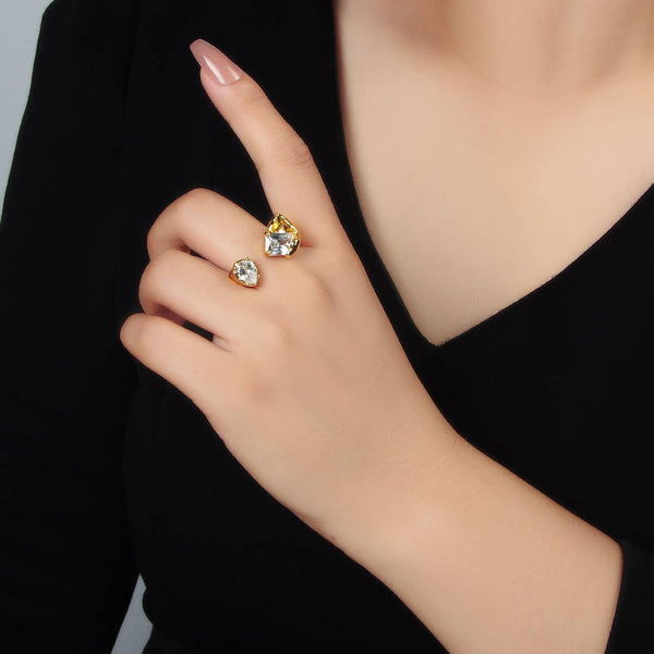 24K Gold Filled CZ Baguette Teardrop Molten Wrap Ring | U339