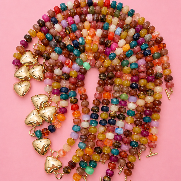 JOSSLYN by wall to wall - MULTI BEADED HEART CHARM TOGGLE NECKLACE | 40NK9700