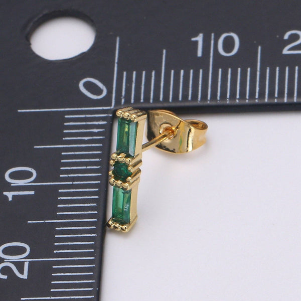 18K Gold Filled Emerald Stud Earrings
