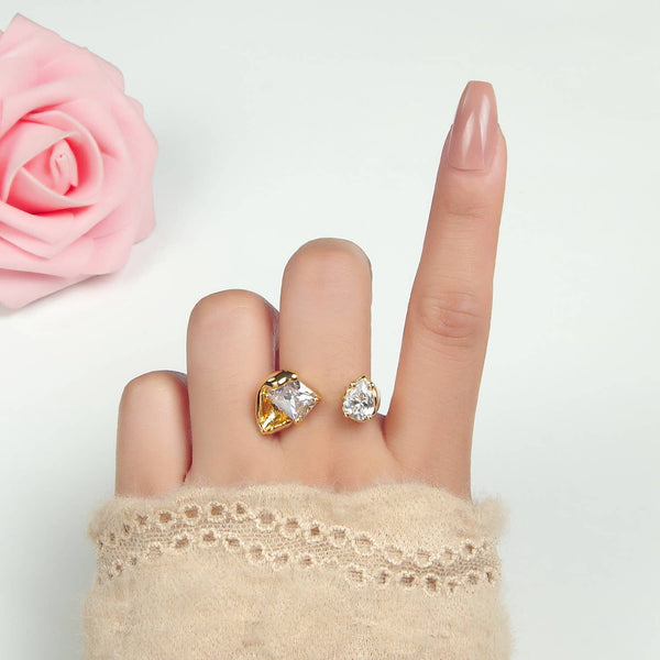 24K Gold Filled CZ Baguette Teardrop Molten Wrap Ring | U339