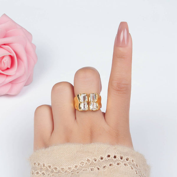 24K Gold Filled Double Baguette CZ Signet Wrap Ring