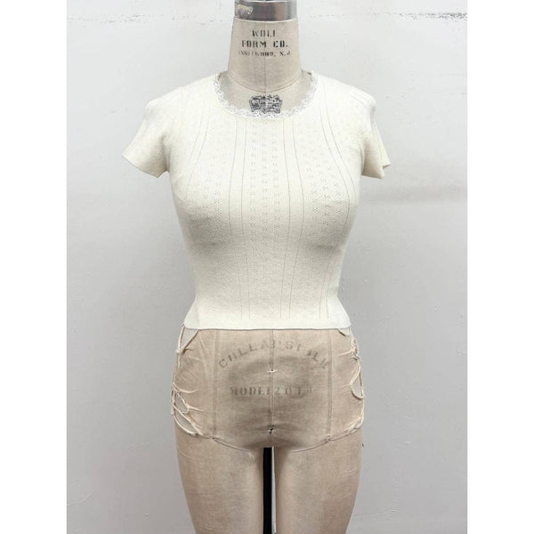 Pointelle Lace Trim Sweater Tee