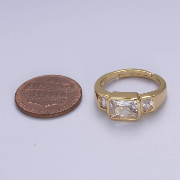 Big Square CZ Crystal Stone Gold Minimalist Stackable Ring