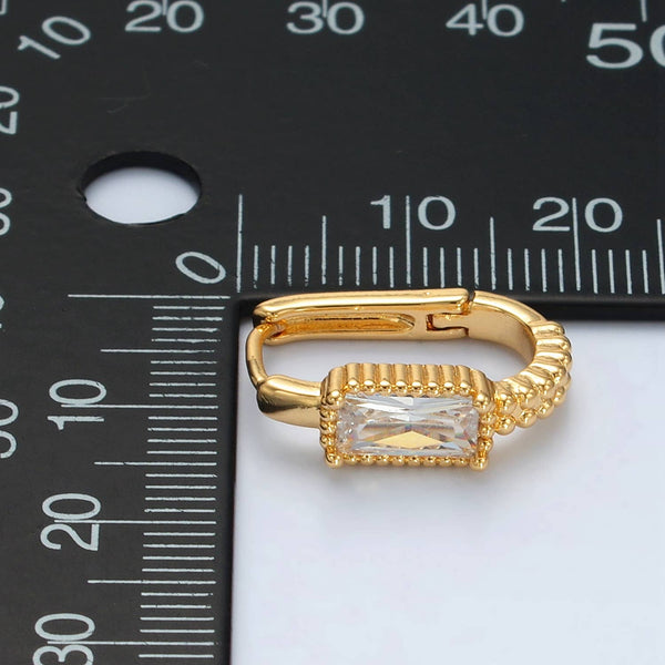 24K Gold Filled Baguette Oblong Huggie Hoop Earrings