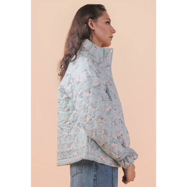 Floral Print Quilted Oversized Casual Jacket