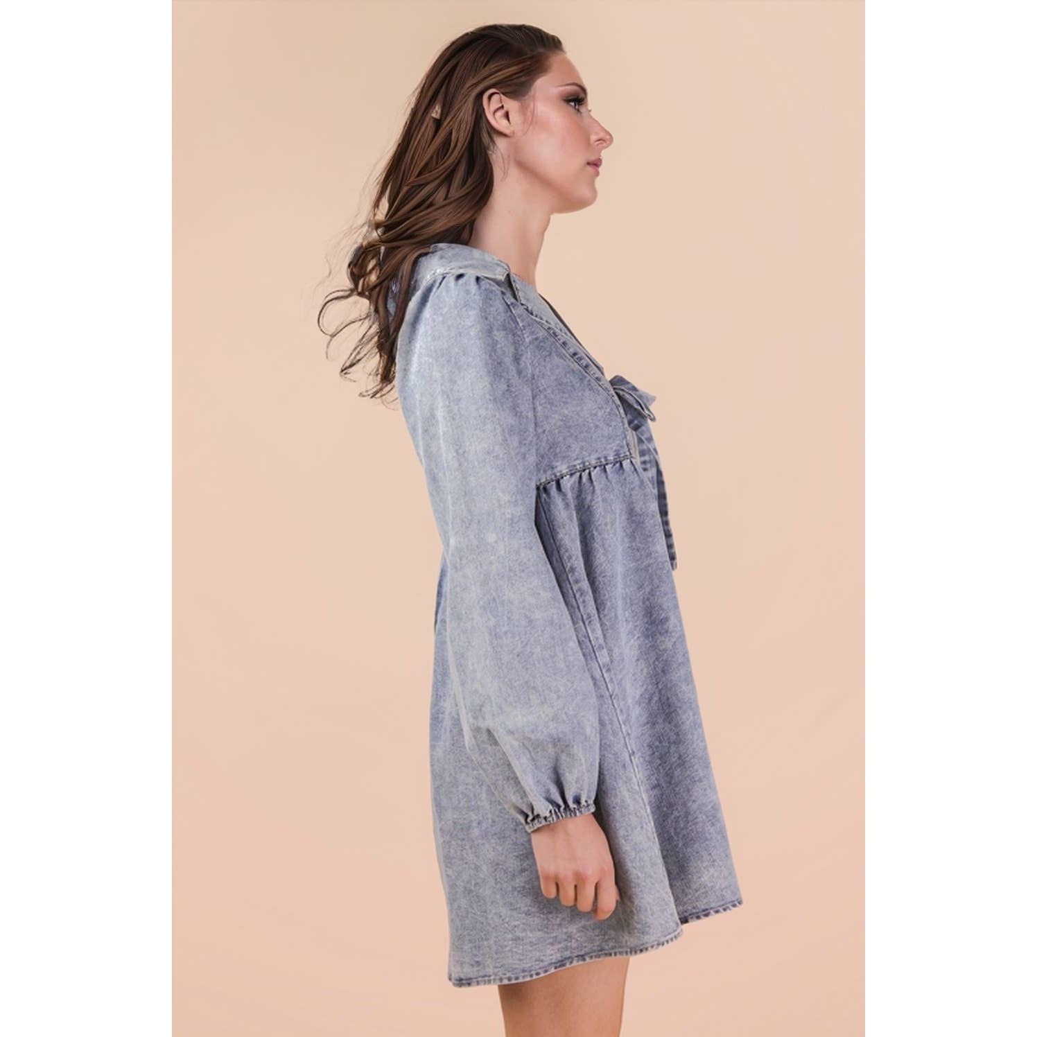 Washed Chambray Collared Mini Dress