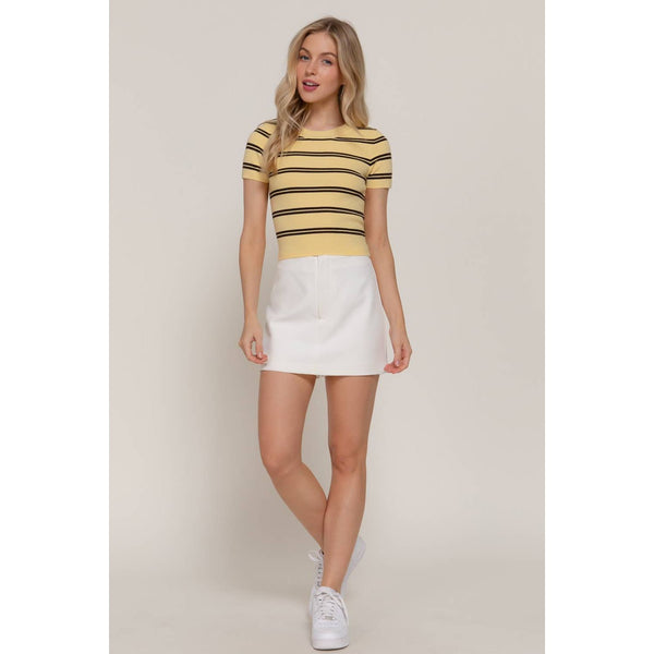 Short Sleeve Crew Neck Striped Sweater
