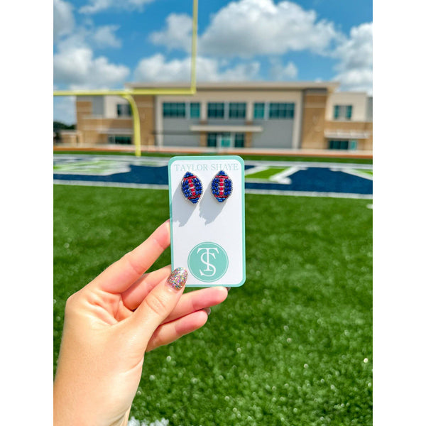 Taylor Shaye Designs - Beaded Blue/Red Football Stud