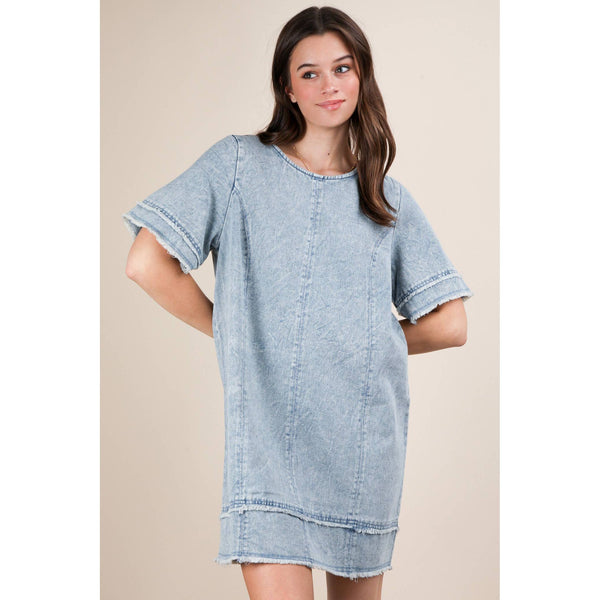 Washed Denim Shift Mini Dress by VERY J