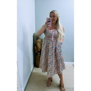 Floral Midi Dress with Velvet Trim Detail - Southern Roots Clothing Company
