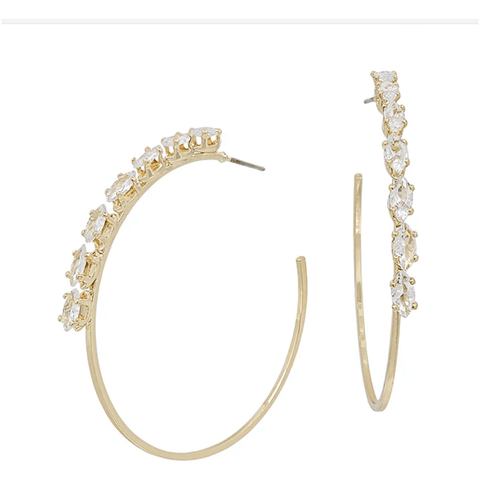 Gold Half Rhinestone Hoop 1.75" Earring - Southern Roots Clothing Company