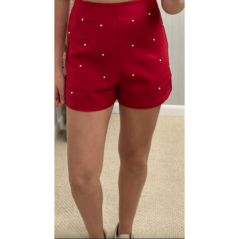 High Waist Short With Pearls - Red - Southern Roots Clothing Company