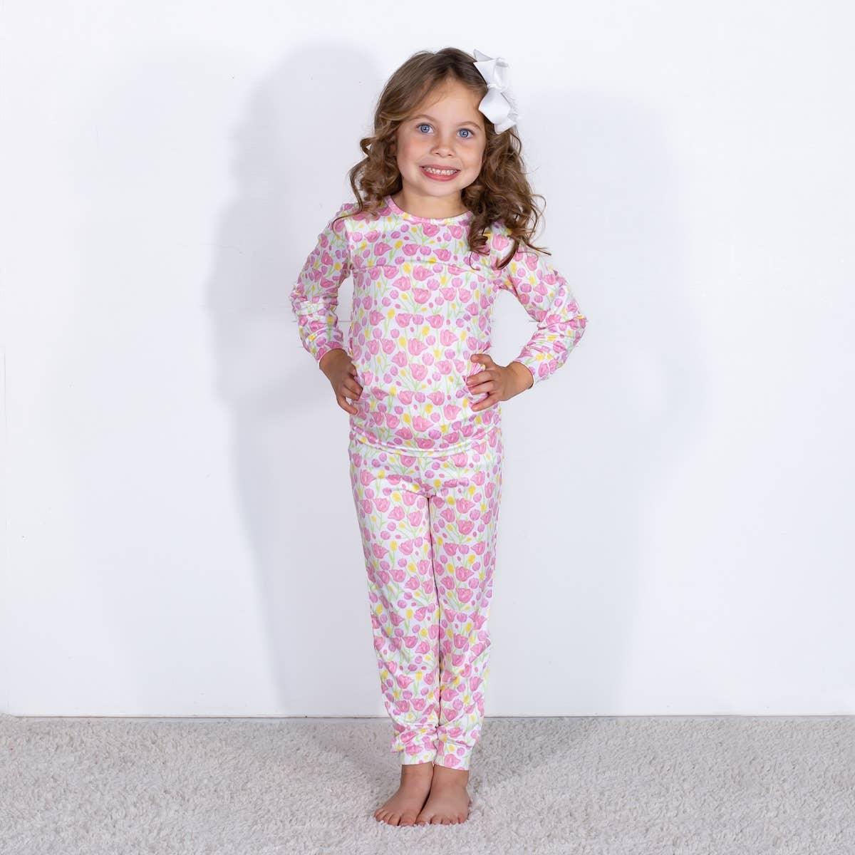 Kid's Tulip Fields Long Sleeve Pajamas - White/Multi - Southern Roots Clothing Company