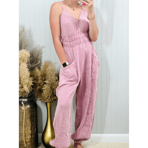 Mineral Washed Cotton Gauze Casual Jumpsuit - Southern Roots Clothing Company