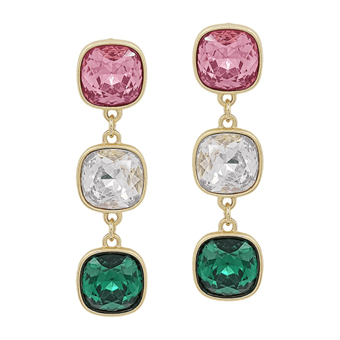 Multi Crystal Triple Drop 2" Earring - Southern Roots Clothing Company