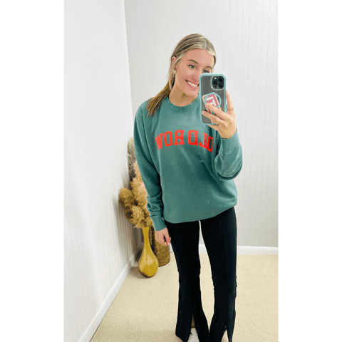 Old Row Crewneck Sweatshirt - Green/Red - Southern Roots Clothing Company