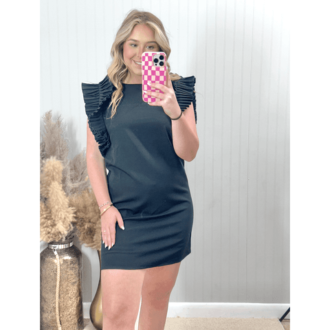 Pleated Shoulder Dress - Black - Southern Roots Clothing Company