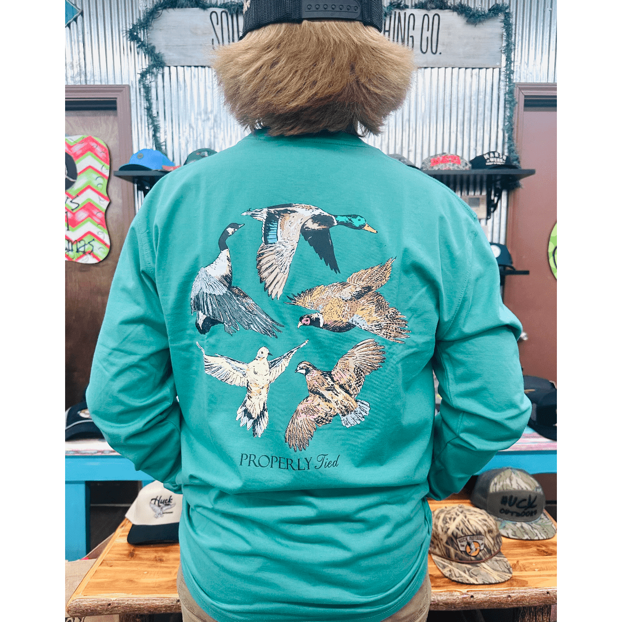 Properly Tied Flock LS - Teal - Southern Roots Clothing Company