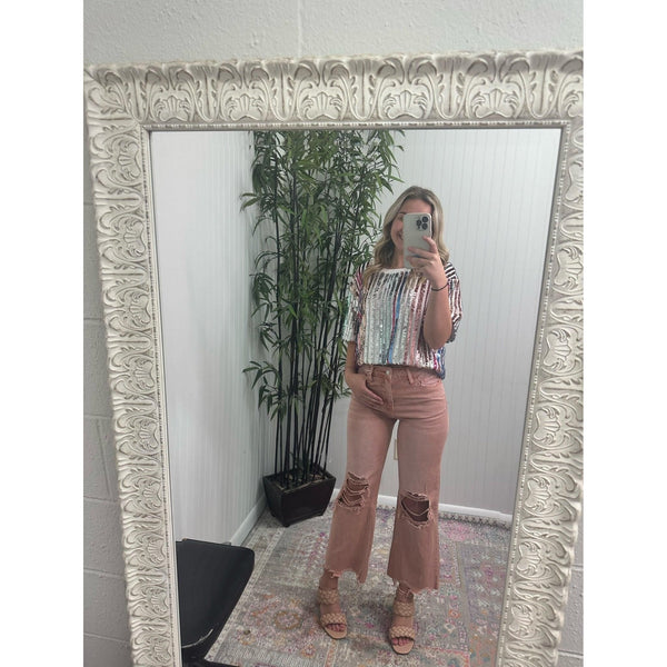 Rose Crop Distressed Flares - Southern Roots Clothing Company