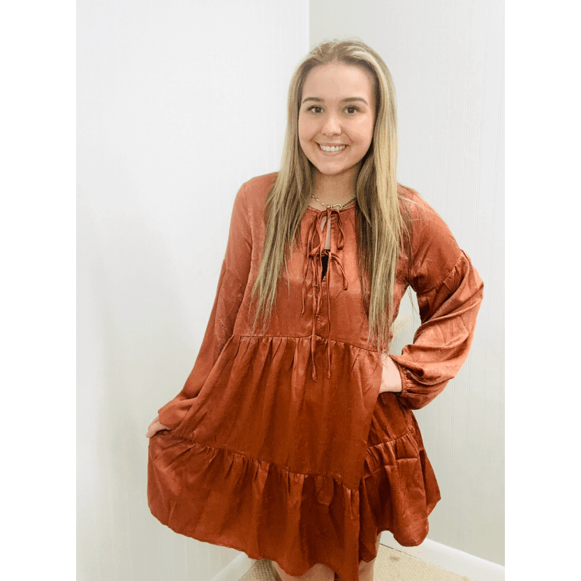 Rust Long Sleeve Mini Dress - Southern Roots Clothing Company