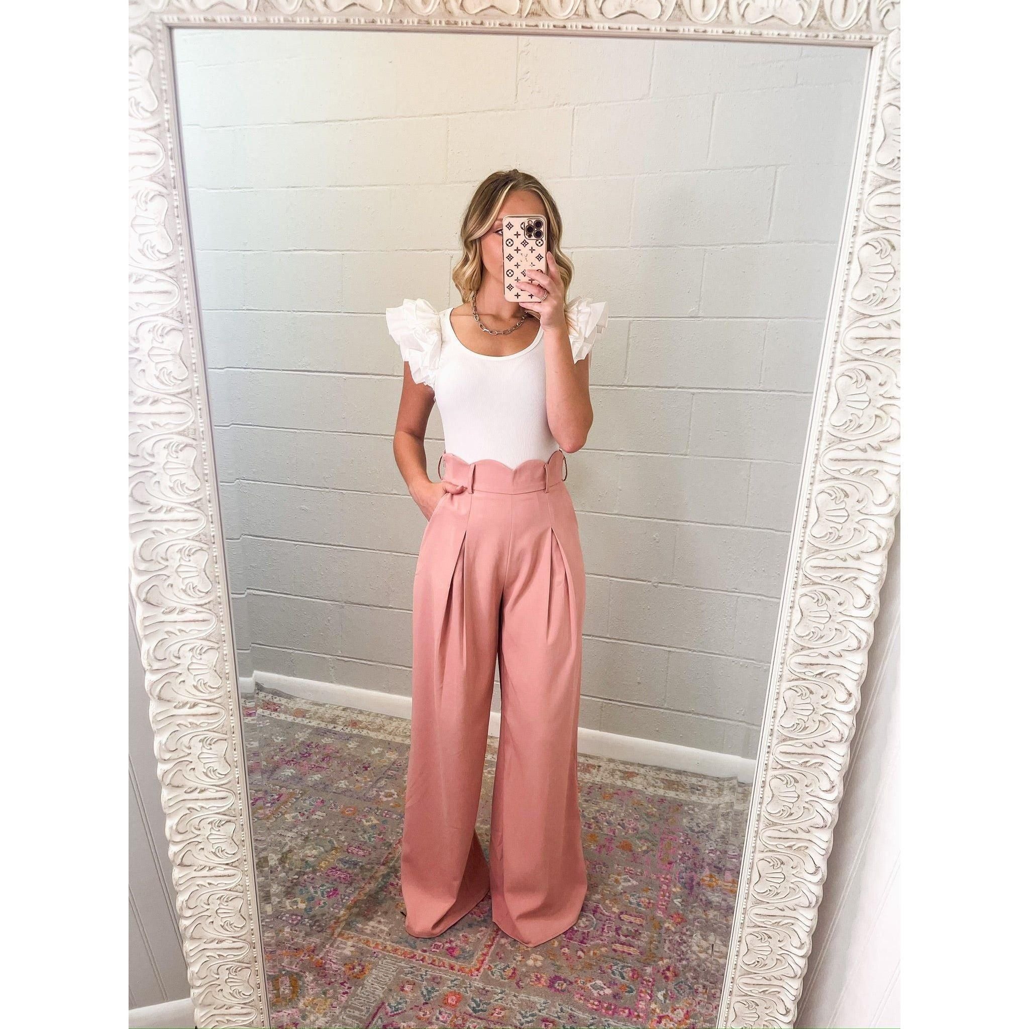 Scalloped Waist Pleated Pants - Southern Roots Clothing Company