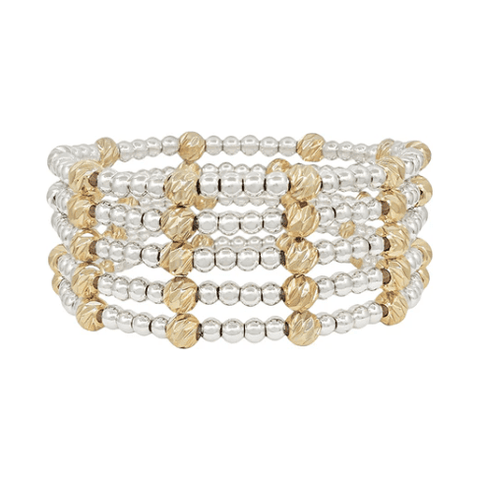 Silver and Gold Textured Beaded Bracelet - Single - Southern Roots Clothing Company