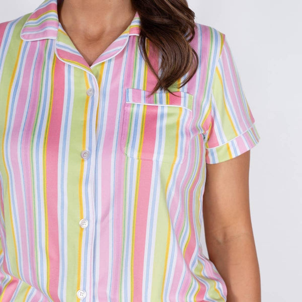 The Royal Standard - Janey Stripe Short Sleeve Button Up Sleep Shirt White/Multi - Asst. - Southern Roots Clothing Company