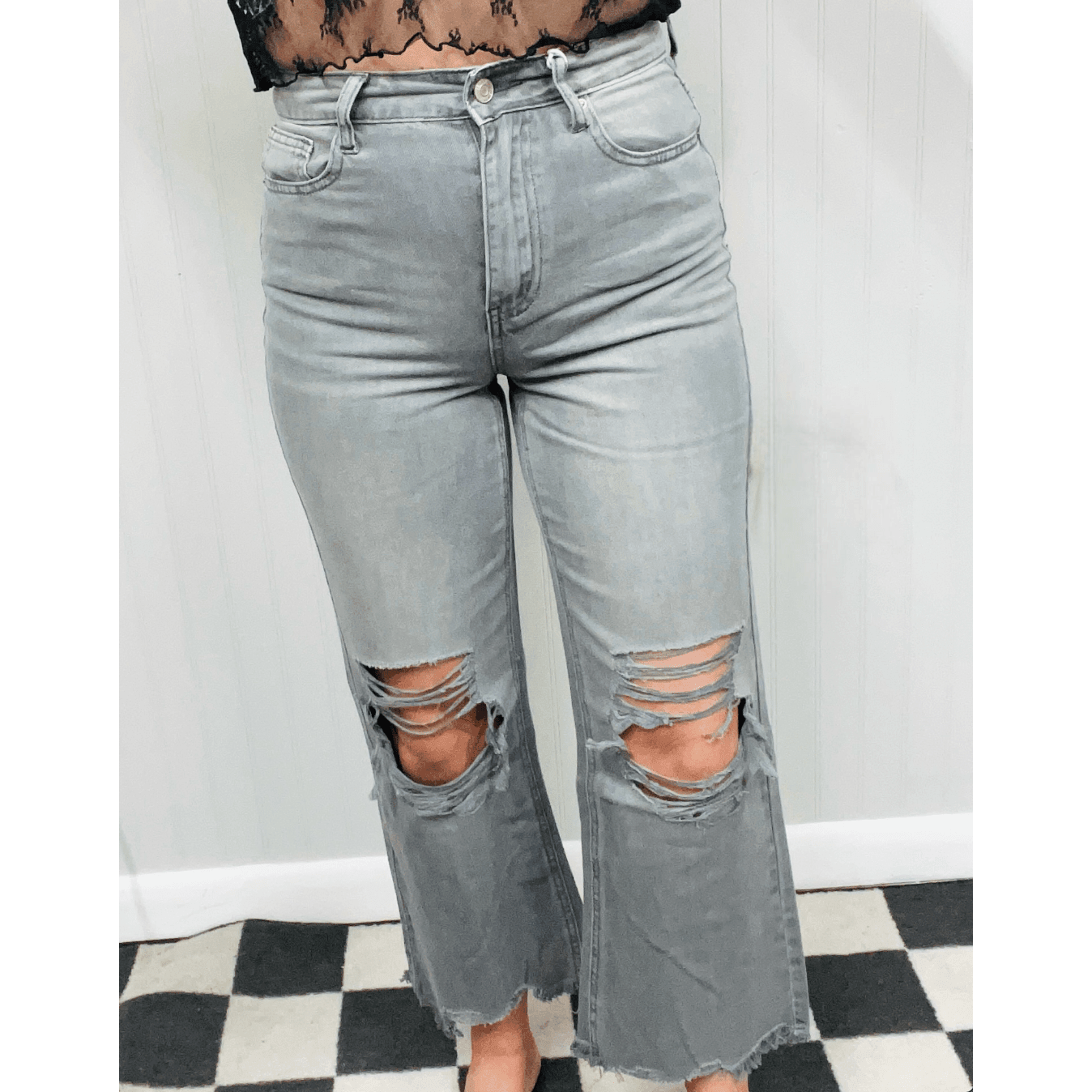 Washed Distressed Cropped Jeans - Southern Roots Clothing Company