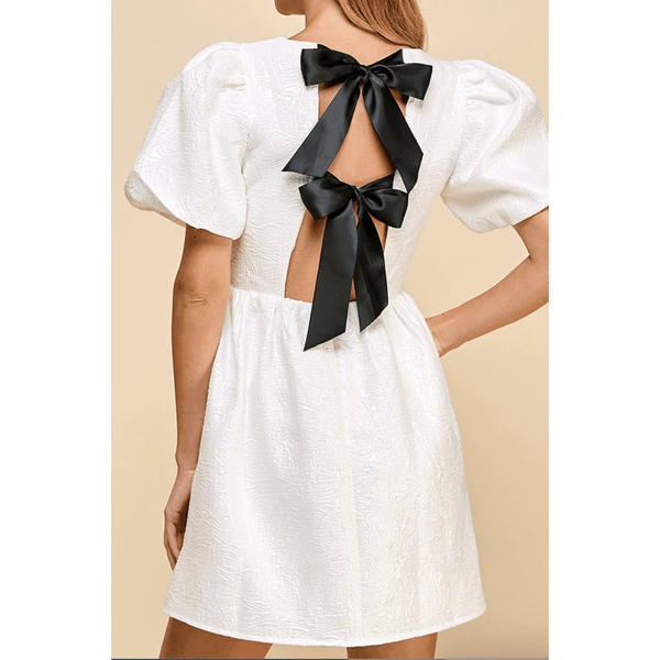 White Metallic Back Bow Detail Dress - Southern Roots Clothing Company