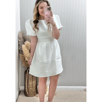 White Metallic Back Bow Detail Dress - Southern Roots Clothing Company