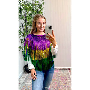 Flash Mardi Gras Tinsel Pancho